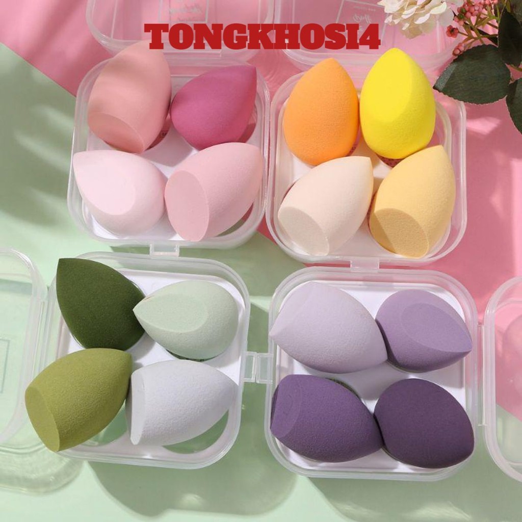 (COMBO 2) Set 4 Bông Mút Trang Điểm Kèm Hộp Đựng Xinh Xắn T2