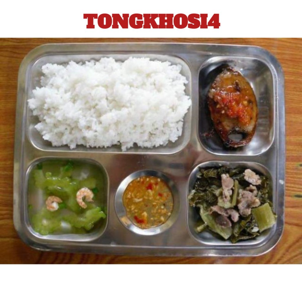 Khay đựng cơm chia phần bằng inox 5 ngăn