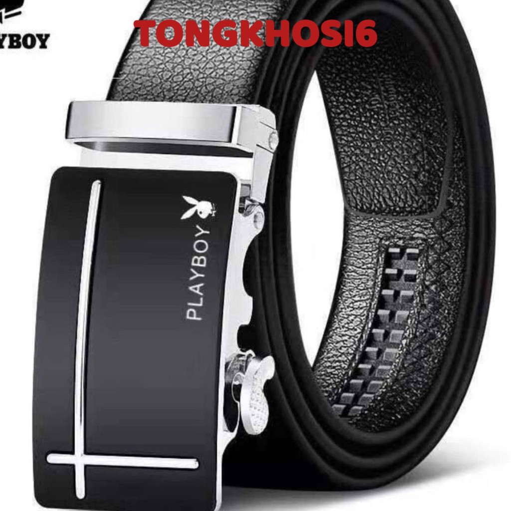 Thắt Lưng Da Nam PLAYBOY Hàng Hiệu Cao Cấp.  Dây Nịt Da Bò Xịn 100% Mạ Bạc Nam Tính Chính Hãng - MÃ: GC305