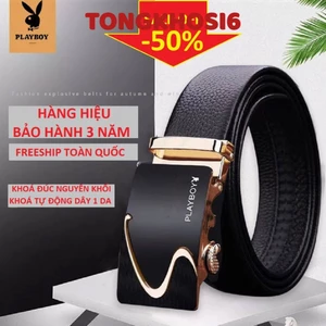 Thắt Lưng Da Nam PLAYBOY Khóa Tự Động Cao Cấp , Dây Nịt Nam Da Bò 100% Chính Hãng Mạ Vàng Bạc Nam Tính GG9K