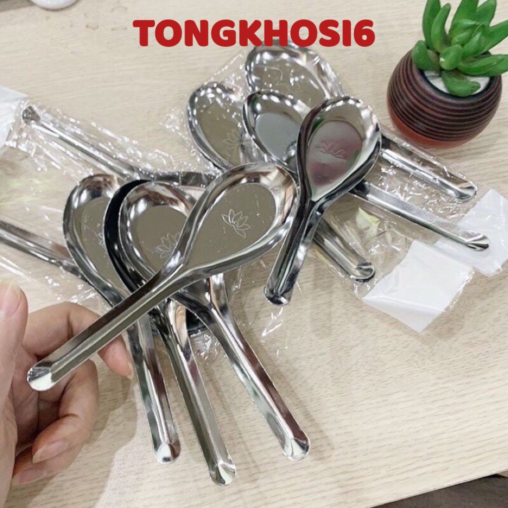 [COMBO 10]Thìa Ăn Phở, Ăn Súp, Thìa Ăn Cơm Inox Tiện Dụng , Thìa Phở Hoa Sen Loại Đẹp Dày Dặn