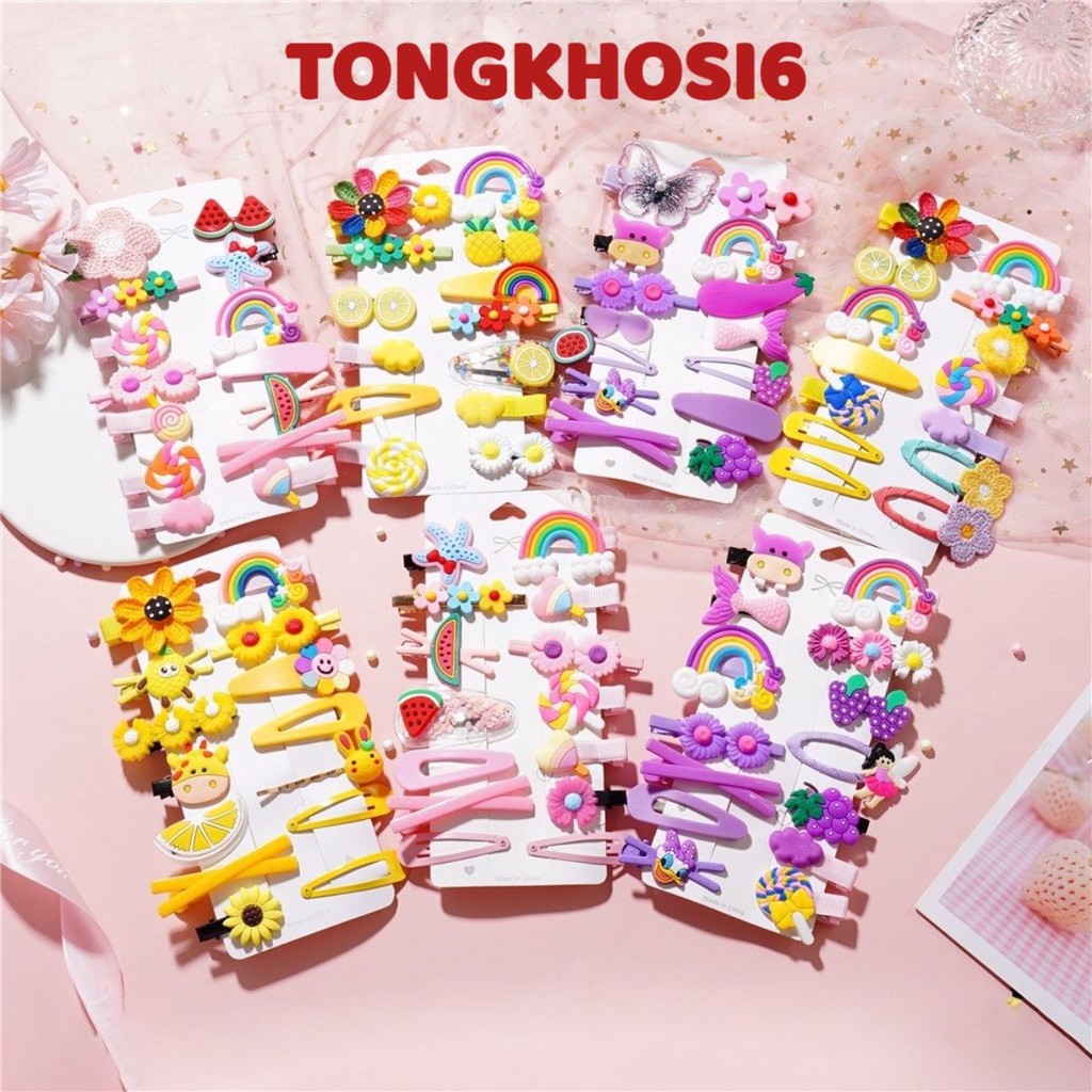 Set 14 Cặp Tóc Xinh Xắn Dễ Thương Phong Cách Hàn Quốc Cho Bé