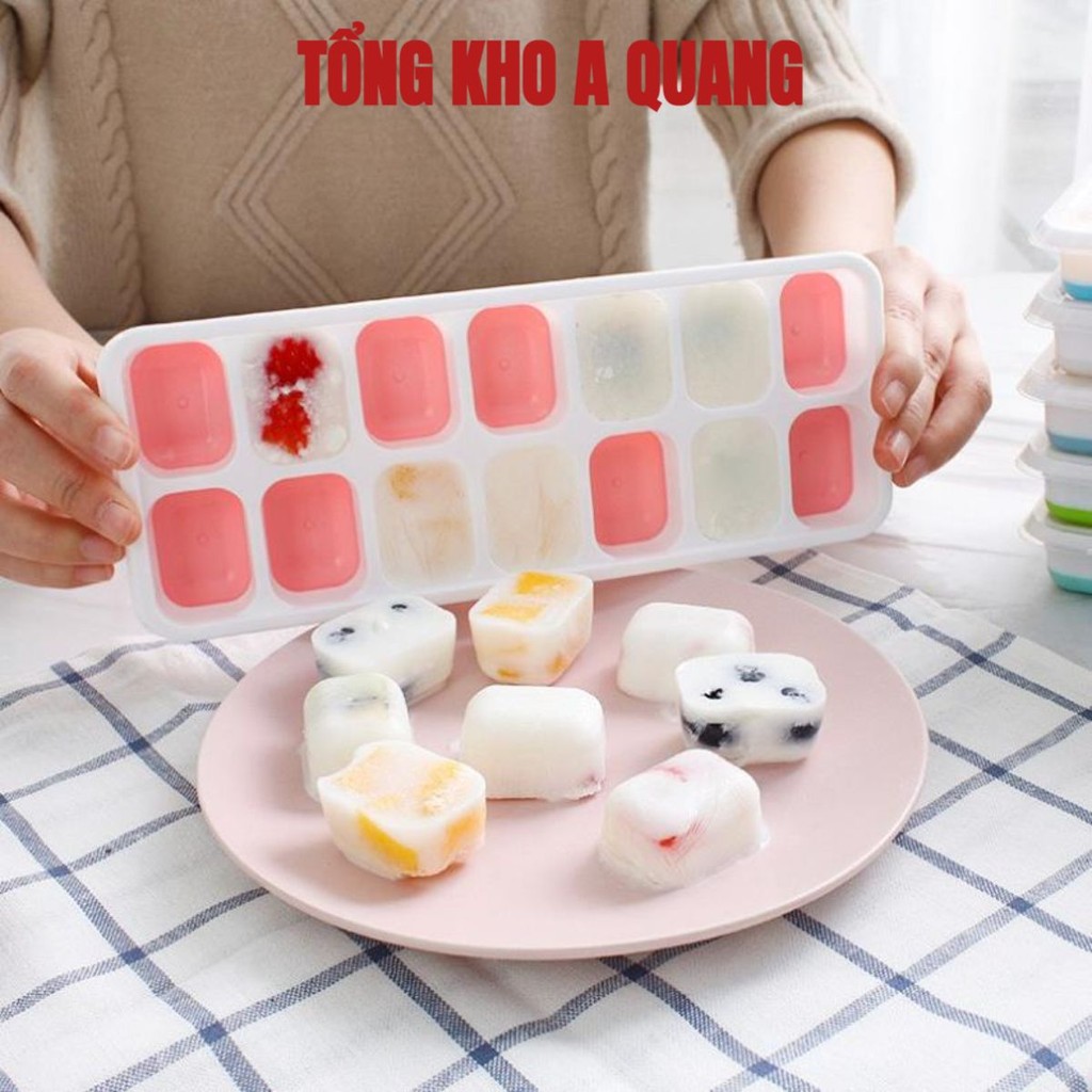 (COMBO 5) Khay Làm Đá Silicon 6, 14, 33 Ô Có Nắp Đậy Kháng Khuẩn Chống Mùi Tủ Lạnh, Khuôn Làm Đá, Khuôn Làm Thạch