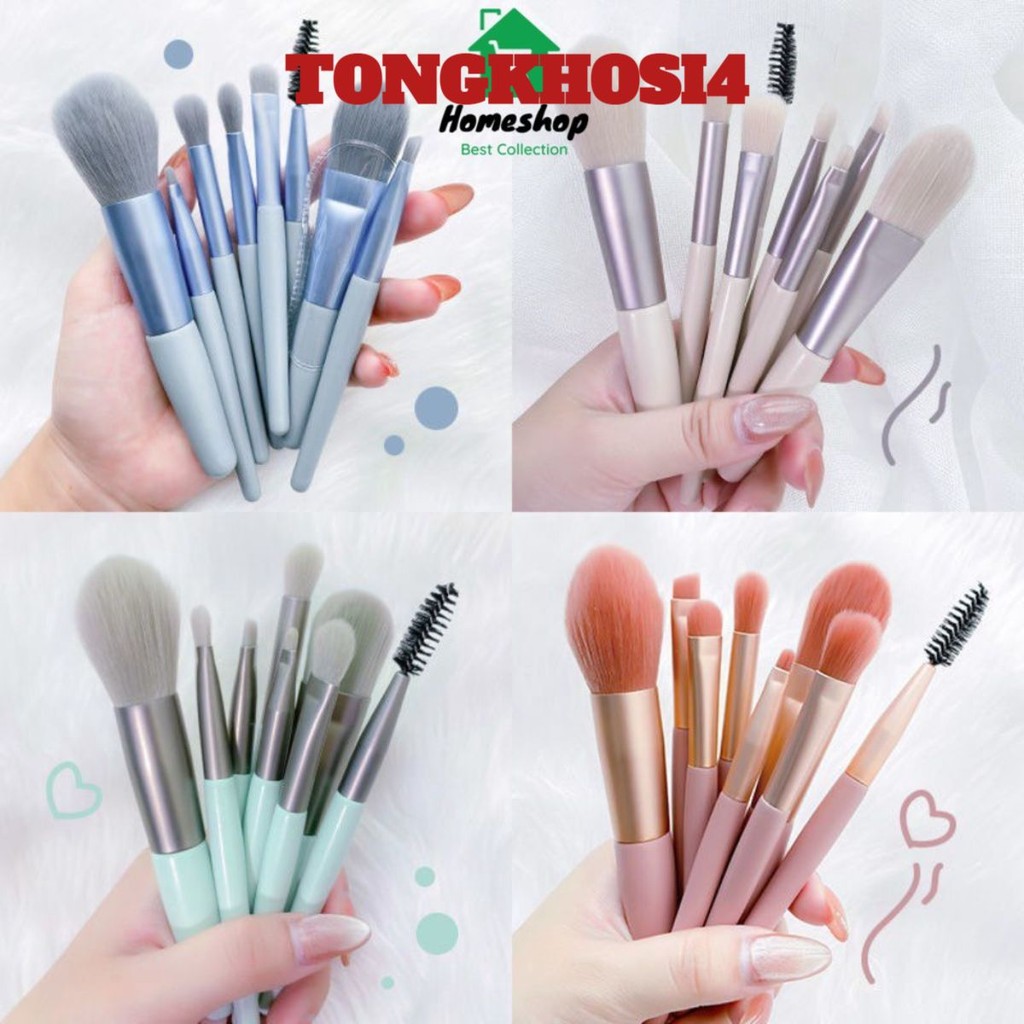 (COMBO 2) Bộ Cọ Trang Điểm 8 Cây Vintage Siêu Cute Trong Túi Zip T8