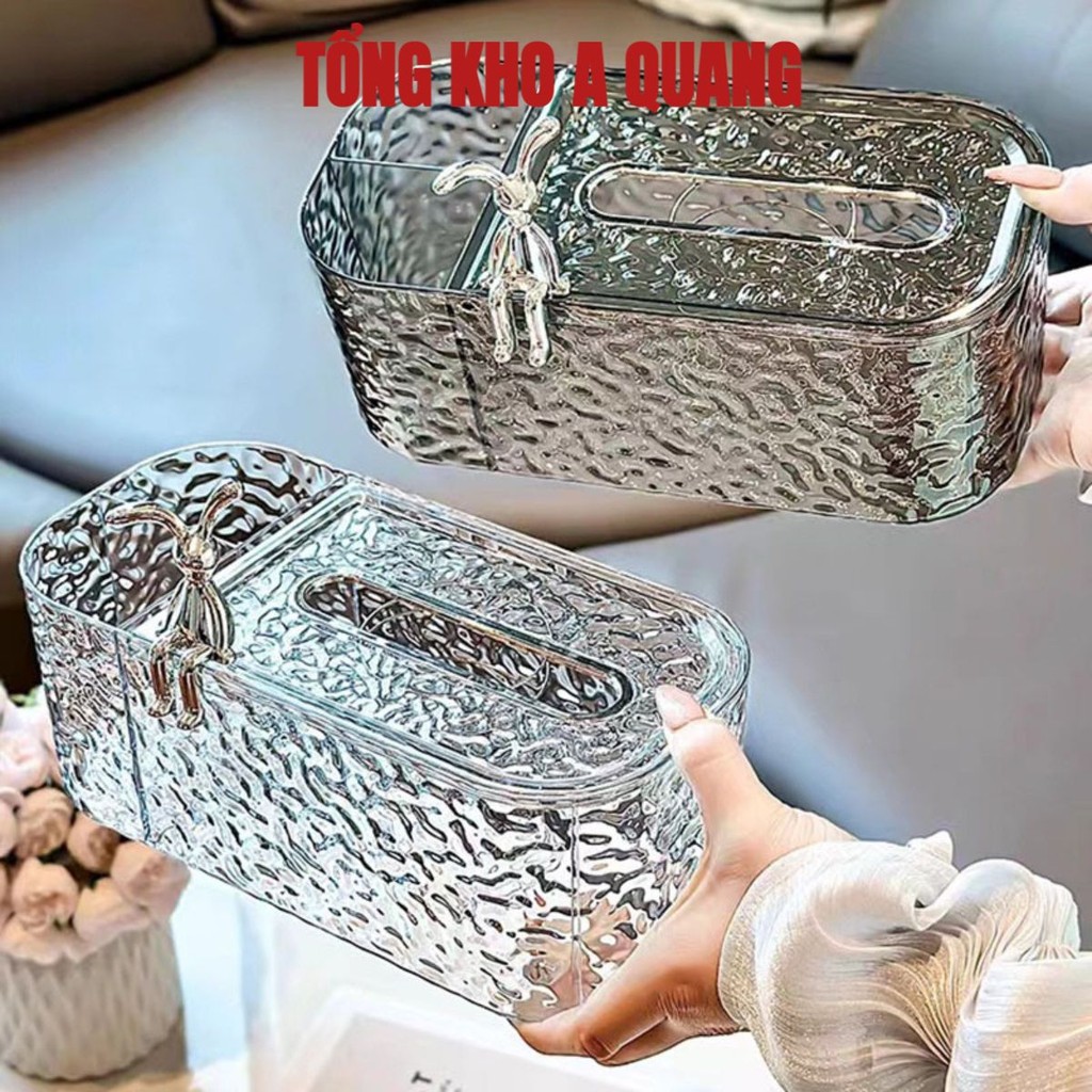 Hộp Đựng Khăn Giấy Để Bàn Dạng Rút 2 Ngăn Bằng Nhựa Acrylic Cao Cấp Sang Trọng Họa Tiết Gợn Sóng