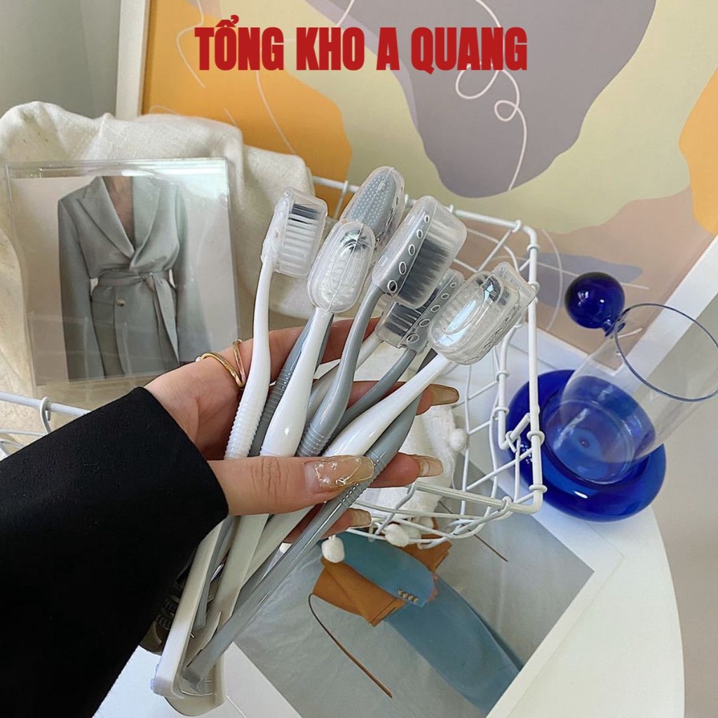 Set 8 Bàn Chải Đánh Răng 2 Đầu Có Cạo Rơ Lưỡi(Hộp Tròn Xám)