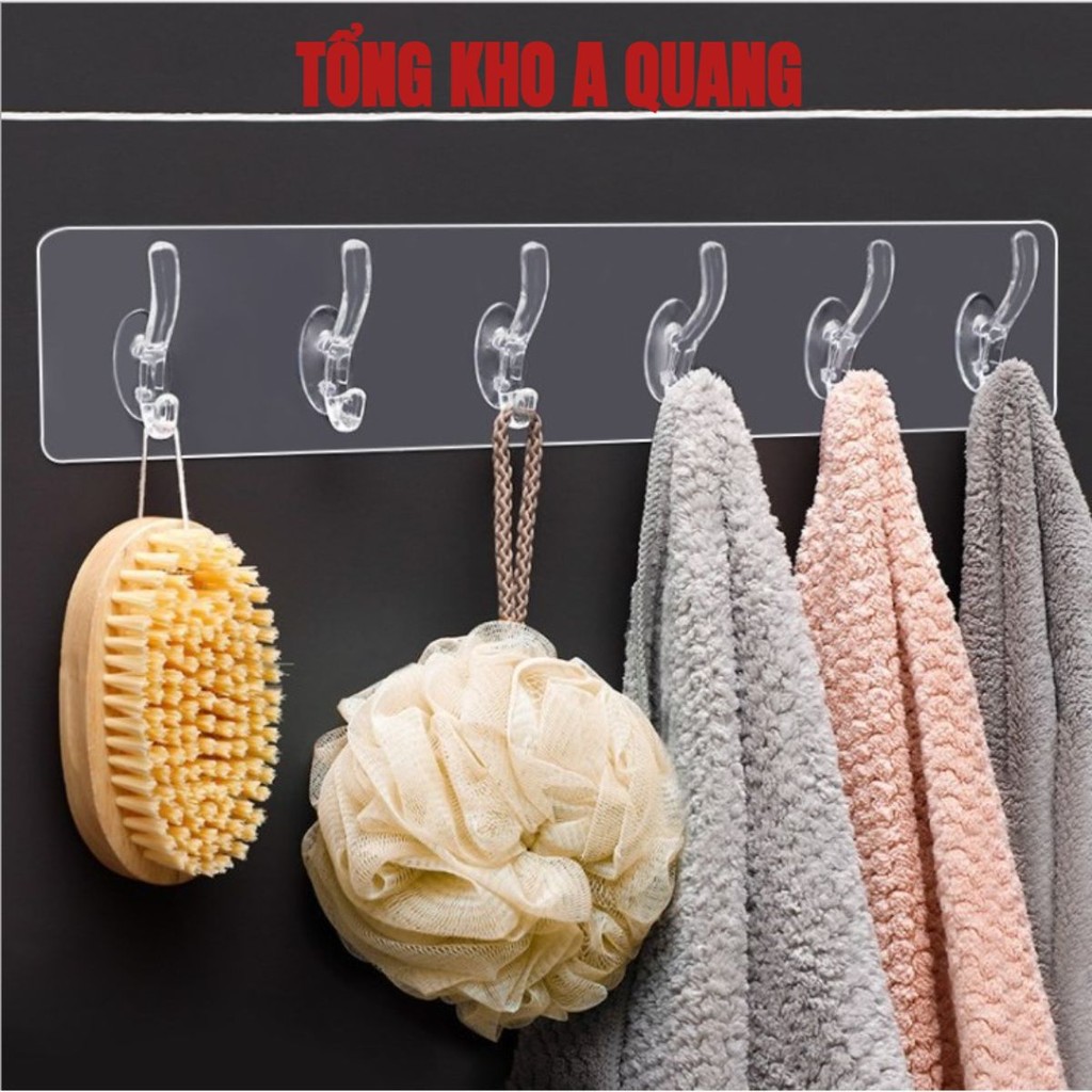 [COMBO 10] ThanhTreo Đồ 6 Móc Siêu Dính Dán Tường Nhà Tắm,Nhà Bếp,Tủ Quần Áo, Móc Dán Tường Siêu Dính Trong Suốt Treo Đồ