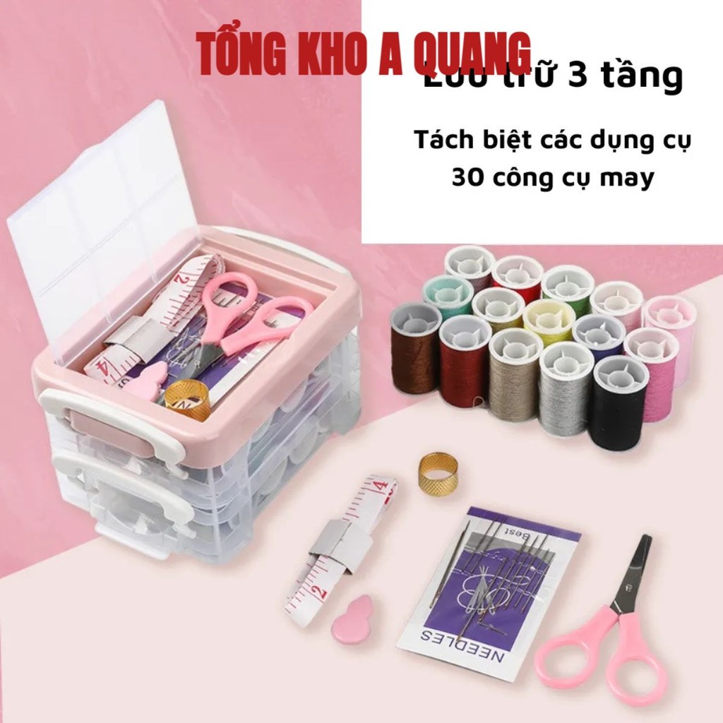 Hộp Kim Chỉ Khâu Đa Năng 2 Tầng 20 Chi Tiết Tiện Lợi Khâu Vá Quần Áo- Bộ Hộp Kim Chỉ May Vá Đa Năng