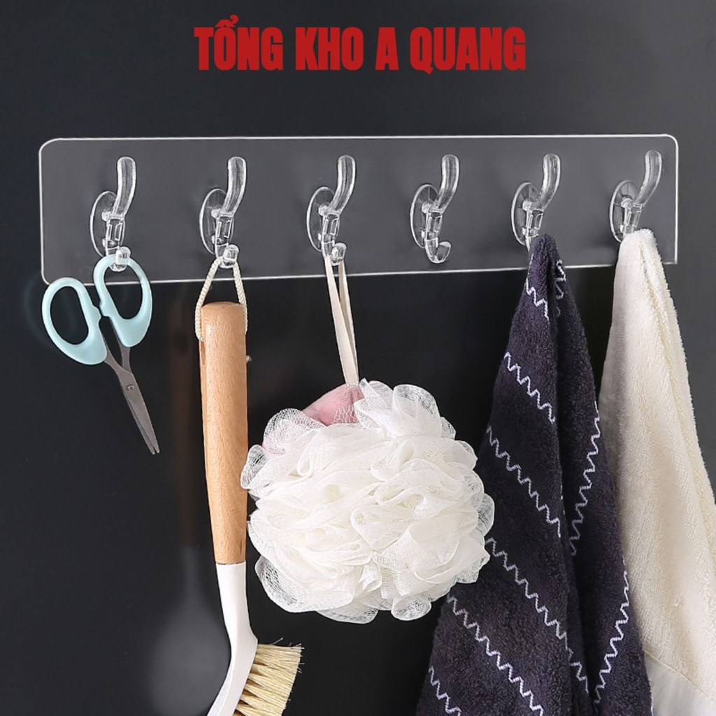 [COMBO 10] Vỉ Thanh 6 Móc, Móc Dán Tường Siêu Dính Trong Suốt, Móc Treo Đồ, Quần Áo, Khăn, Đồ Dùng Nhà Bếp