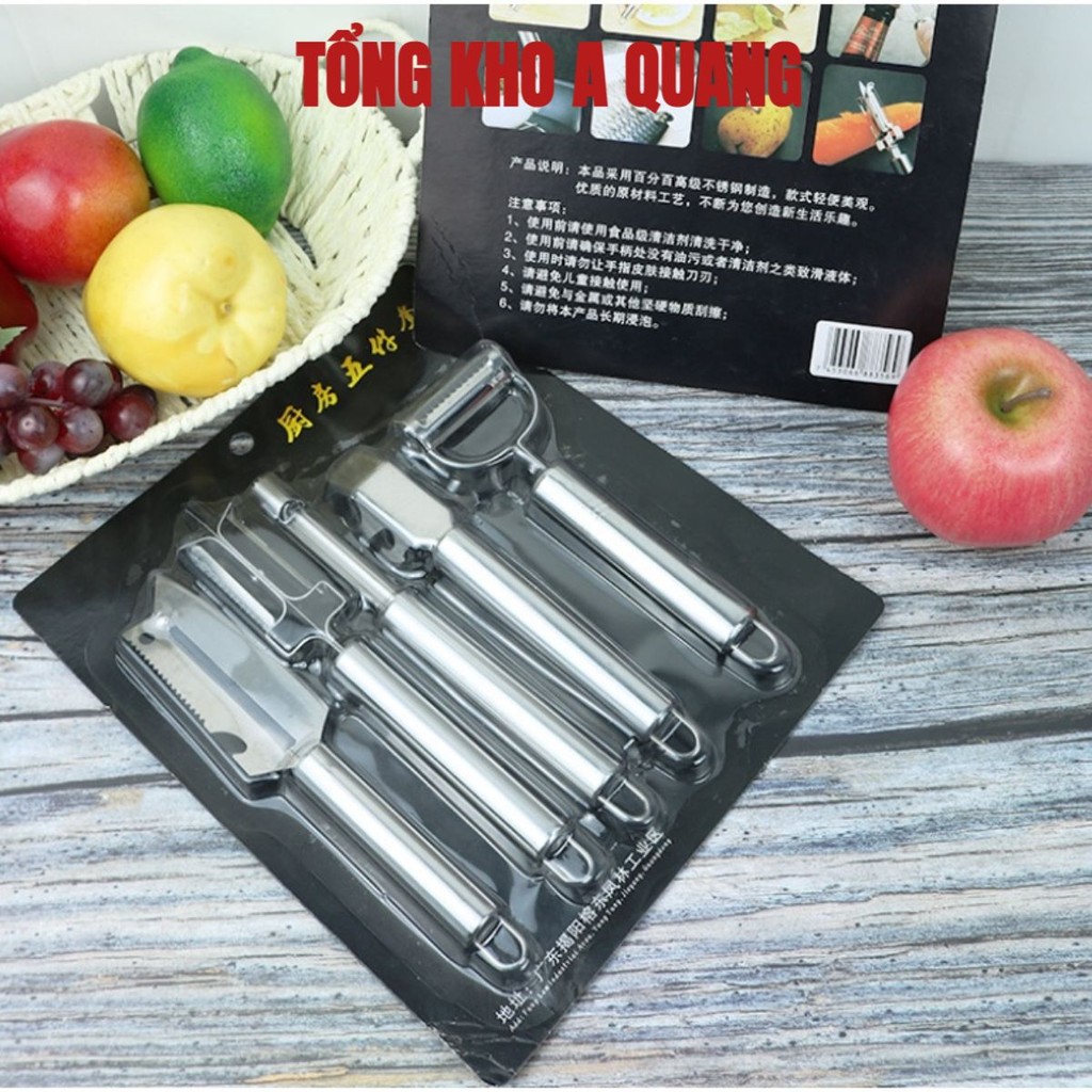 Set 5 Món Dao Đa Năng Cắt Gọt Vỏ Trái Cây, Thái Sợi, Đánh Vảy Cá- Bộ Dụng Cụ Nạo Bào Rau Củ Quả Chất Liệu Inox Không Gỉ