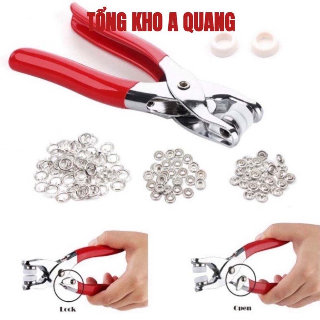 Kìm Bấm Khoen , Bấm Khuy Ore Tặng 100 Khoen Mạ Vàng , Kìm Bấm Cúc Đa Năng Kèm 100 Chi Tiết Cúc Bằng Thép Không Gỉ MÃ: 58