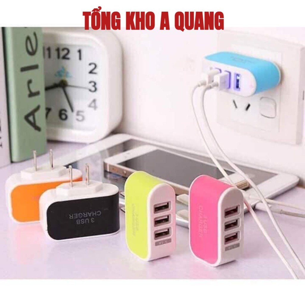 Củ cắm sạc 3 cổng Usb 3.1A nhiều màu sạc tiện dụng nhiều thiết bị, đầu vào: 100-240V 50-60Hz 1.0A l Củ sạc 3 đầu cắm