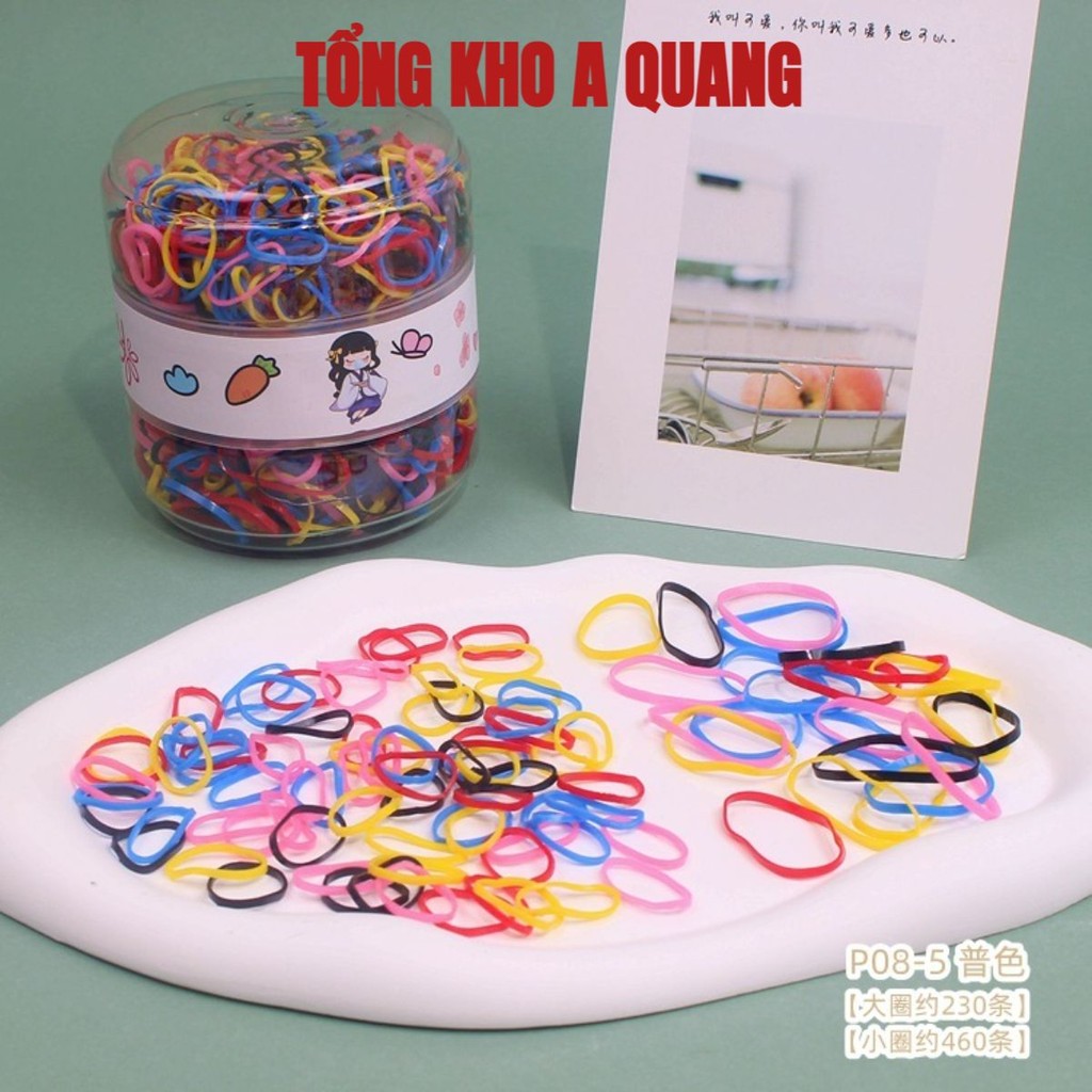 Hộp 600 Chun 2 Size Thiêt Kế Hộp 2 Ngăn Sáng Tạo Cho Bé- Dây nịt buộc tóc không đau, dây thun buộc tóc nhiều màu cho bé