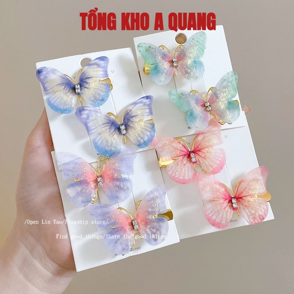 Bộ 2 Kẹp Tóc Hình Cánh Bướm Đính Đá Ba Chiều Cho Bé Gái, Cặp/Kẹp Tóc Hình Bướm Phong Cách Hàn Quốc.