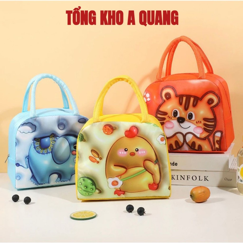 Túi Đựng Hộp Cơm Trưa Văn Phòng Giữ Nhiệt Bên Trong Bằng Lá Nhôm Chống Nước In Họa Tiết Hoạt Hình 3D Bằng Vải Oxford