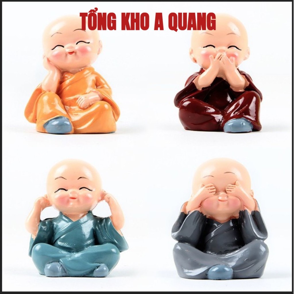 Bộ Tượng Chú Tiểu Hòa Thượng Tứ Không - Phật Phong Thủy Mini 4 Tư Thế, Trang Trí Xe Hơi, Để Bàn- AK1