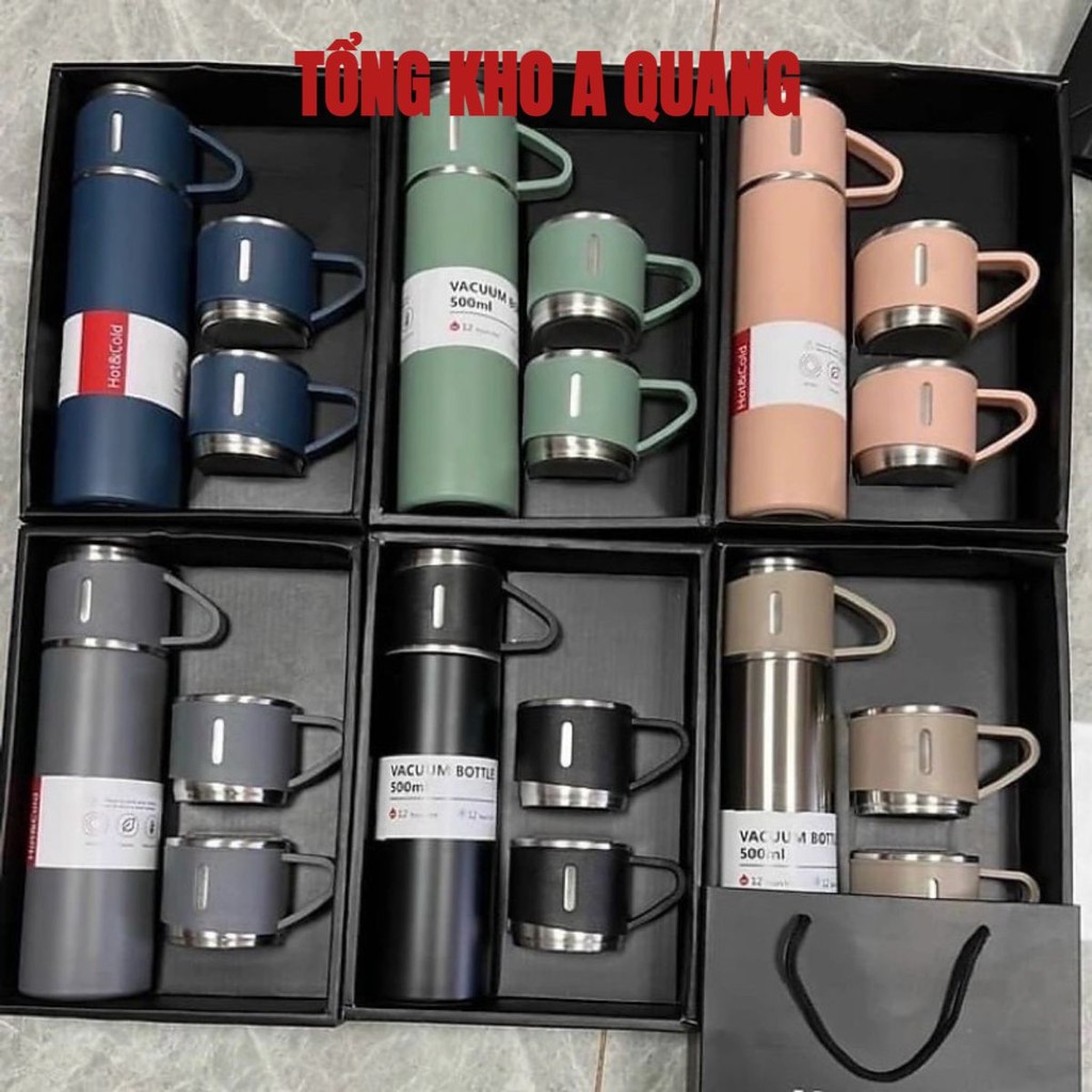 Bộ Bình Giữ Nhiệt Có Kèm 2 Cốc 500ML - Bình Giữ Nhiệt Inox 304 Xịn - Fullbox Làm Quà Tặng Sang Trọng - Chất Lượng Cao