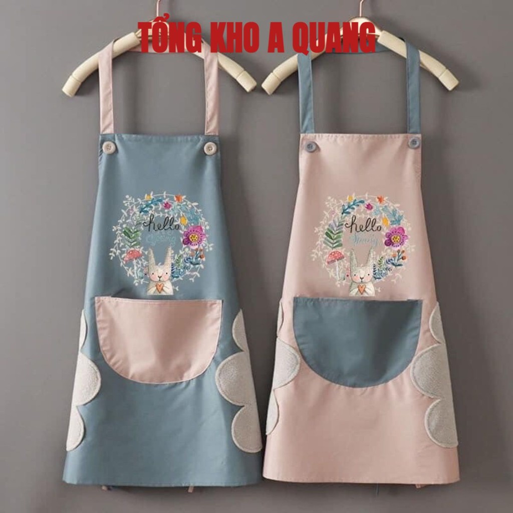Tạp Dề Hoa Thỏ ( Hình Thỏ ) Kiêm Lun Chỗ Lau Tay Xịn Xò, Chống Nước, Tạp Dề Nhà Bếp Chống Thấm Bắn Bẩm Dầu Mỡ Cao Cấp