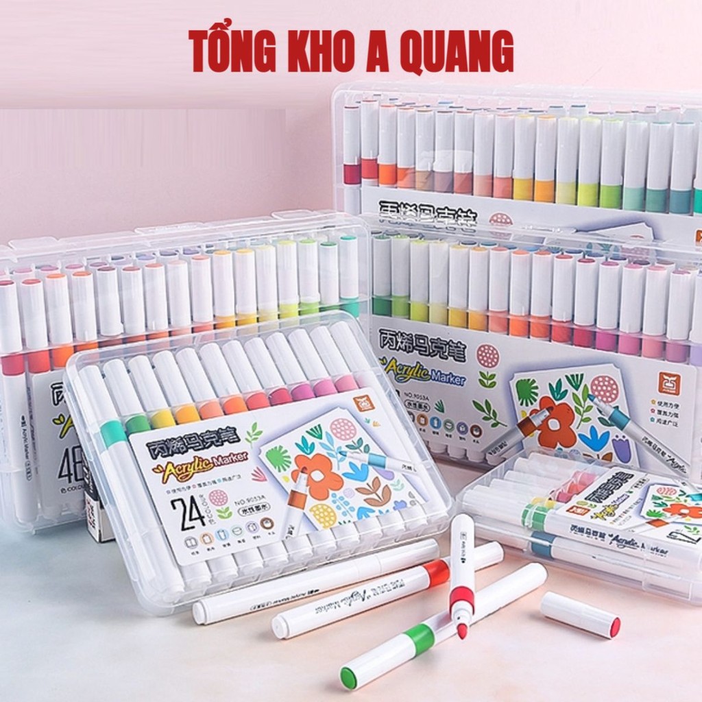 Bút Màu Acrylic Marker 12/ 24/ 36/ 48/ 60 Mầu Cao Cấp Màu Sắc Tươi Sáng - Bút Lông Nhiều Màu