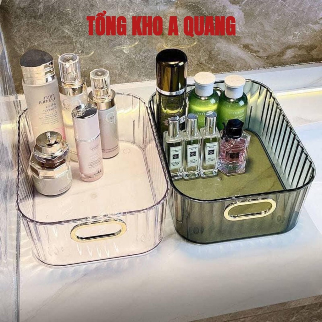 Khay Đựng Đồ Trang Điểm Mỹ Phẩm, Khay Lưu Trữ Đồ Pha Lê Để Bàn Chất Liệu Nhựa ABS Trong Suốt Cao Cấp