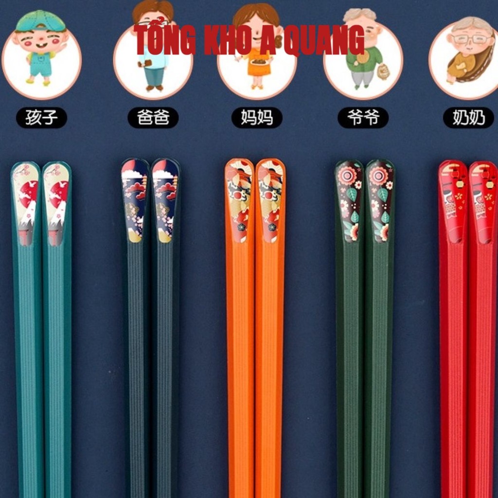 SET 5 Đôi Đũa, Đũa Ăn Gia Đình Kiểu Nhật Bản Nhiều Màu - Chịu Nhiệt Kháng Khuẩn An Toàn Chống Trượt