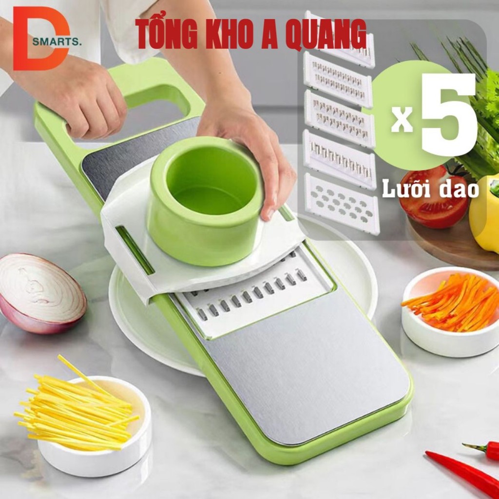 Bộ Nạo Rau Củ Quả 5 Lưỡi Dao, Inox 304 Không Gỉ, Dụng Cụ Bào Rau Củ Đa Năng Cao Cấp, Bàn Nạo Đa Năng Tiện Dụng Nhà Bếp