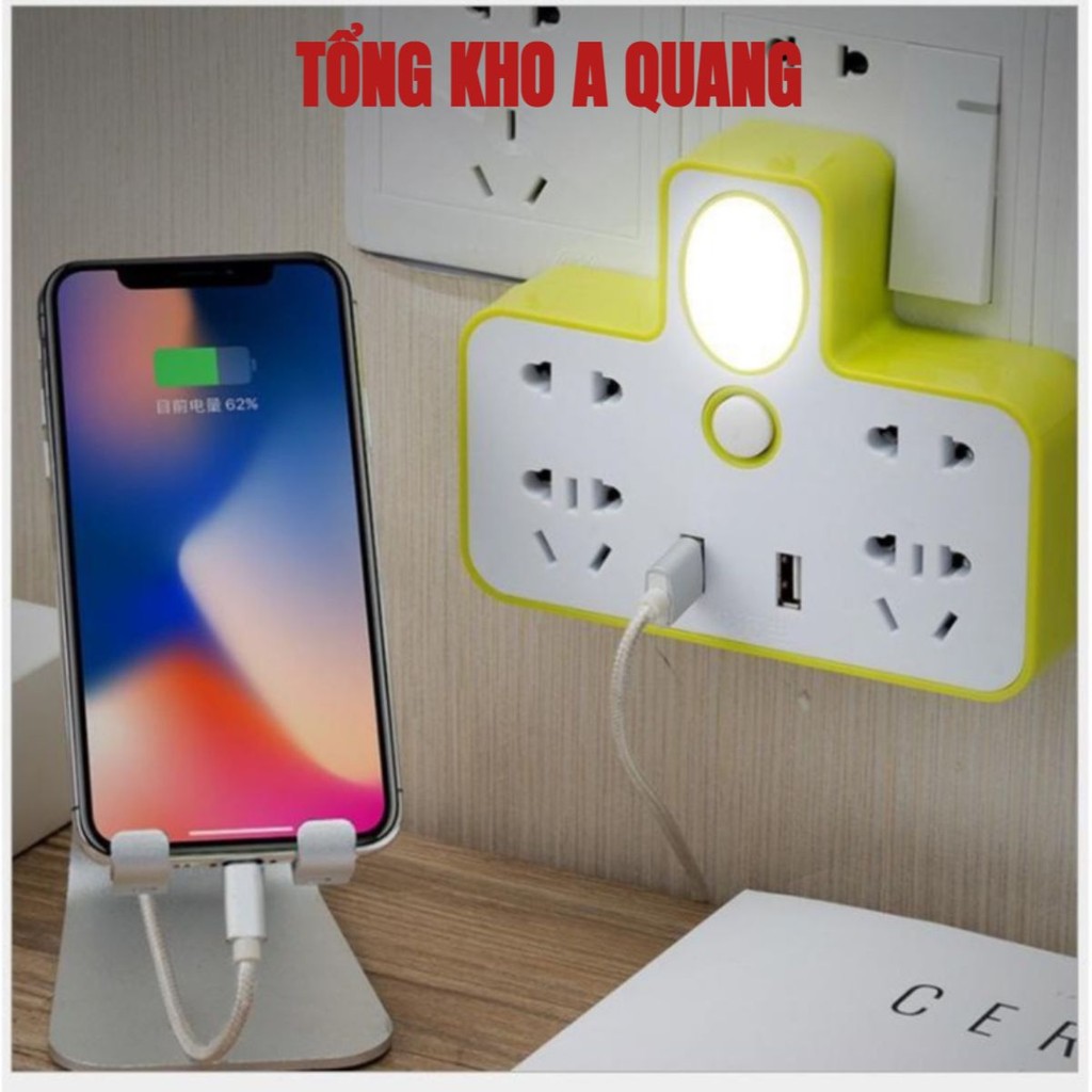 Ổ Cắm Điện Đa Năng Tích Hợp Nút Tắt Bật An Toàn 2 Đầu Cắm USB- Ổ Cắm Điện Thông Minh Kèm Đèn Ngủ