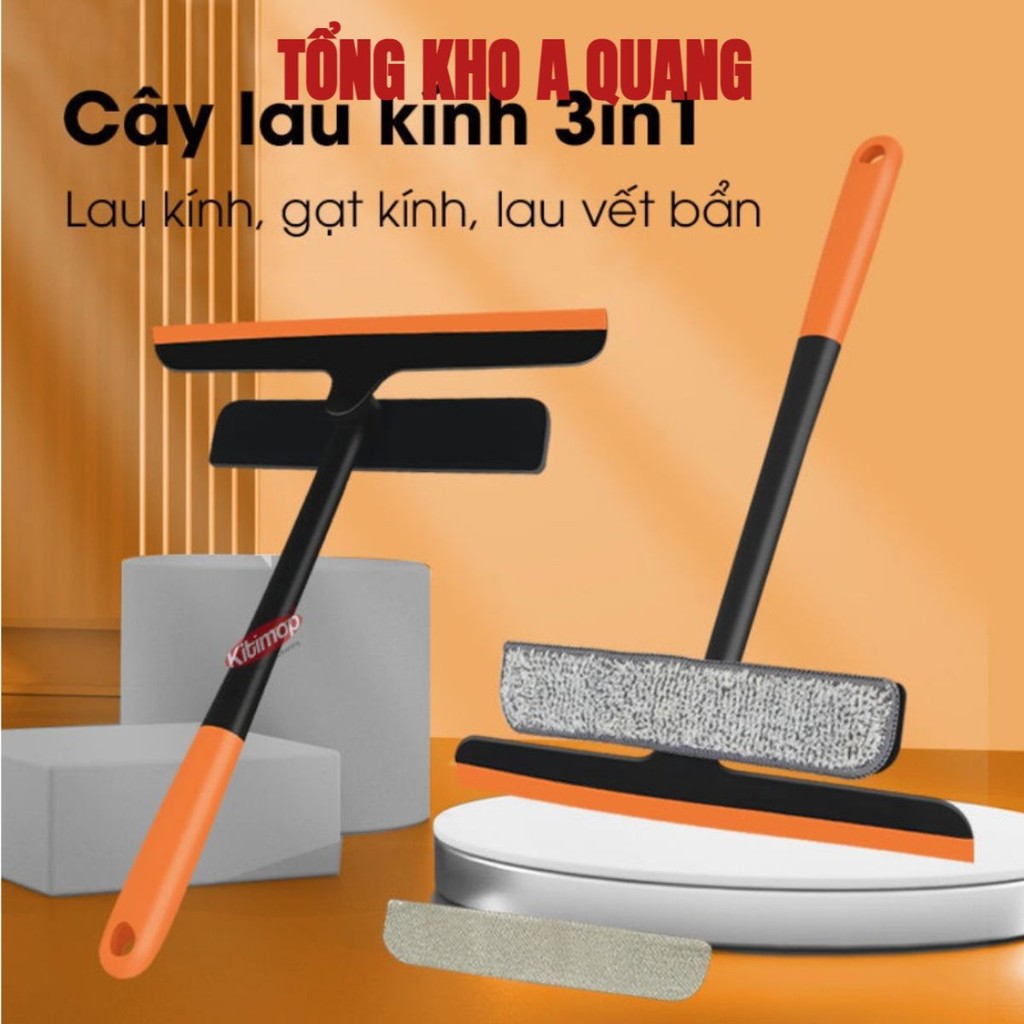 Cây Lau Kính Thông Minh Đa Năng 3 in 1, Lau Kính Kèm Gạt Nước Silicone Xoay 360 Độ Chống Trượt Nhỏ Gọn Đa Năng Tiện Lợi