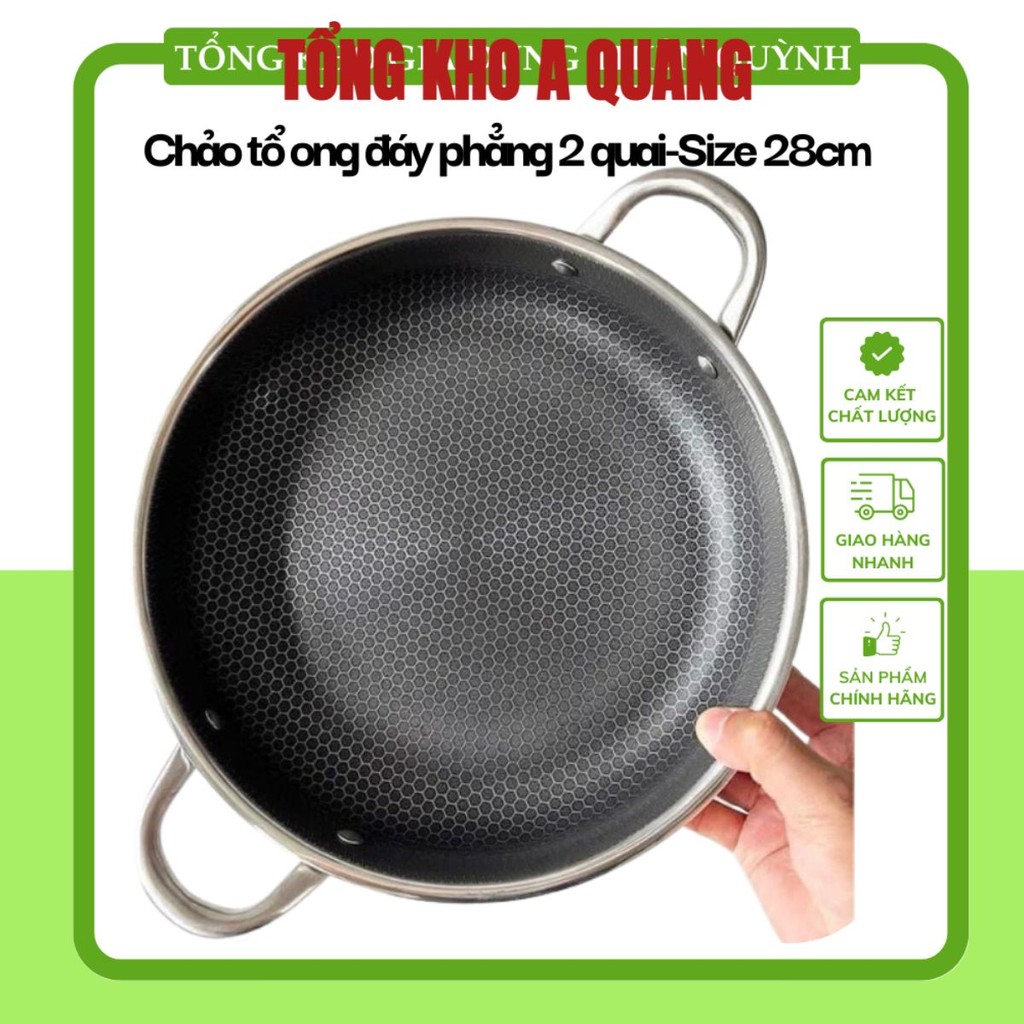 Chảo Tổ Ong Chống Dinh Đa Năng Đáy Phẳng 2 Quai Mẫu Mới - Size 28cm Tiện Lợi Dùng Cho Mọi Loại Bếp [HÀNG LOẠI 1]