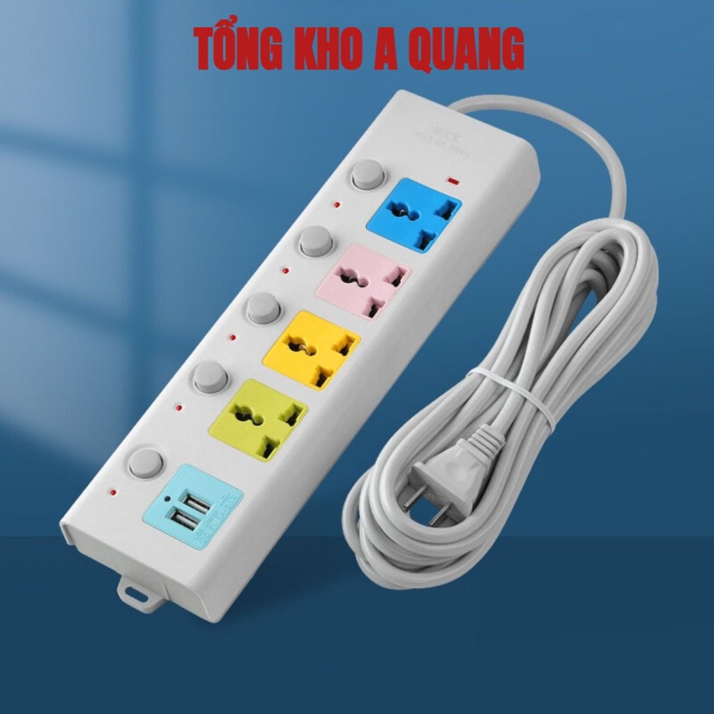 Ổ Cắm Điện USB Đa Năng Cao Cấp Chống Giật Dây Dài 4m 2 Cổng Cắm USB Có Chốt An Toàn Tiện Dụng, Ổ Cắm Điện Chịu Tải 2500W