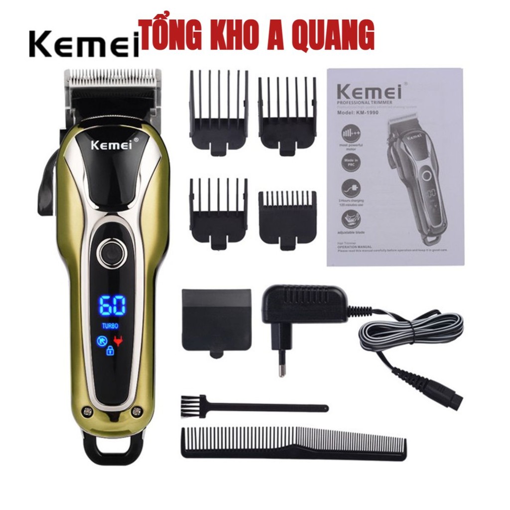 Tông Đơ Kemei KM-1990 Chuyên Nghiệp 2 Mức Điều Chỉnh Tốc Độ Màn Hình LCD - Hàng Nhập Khẩu Chính Hãng Bảo Hành 12 Tháng