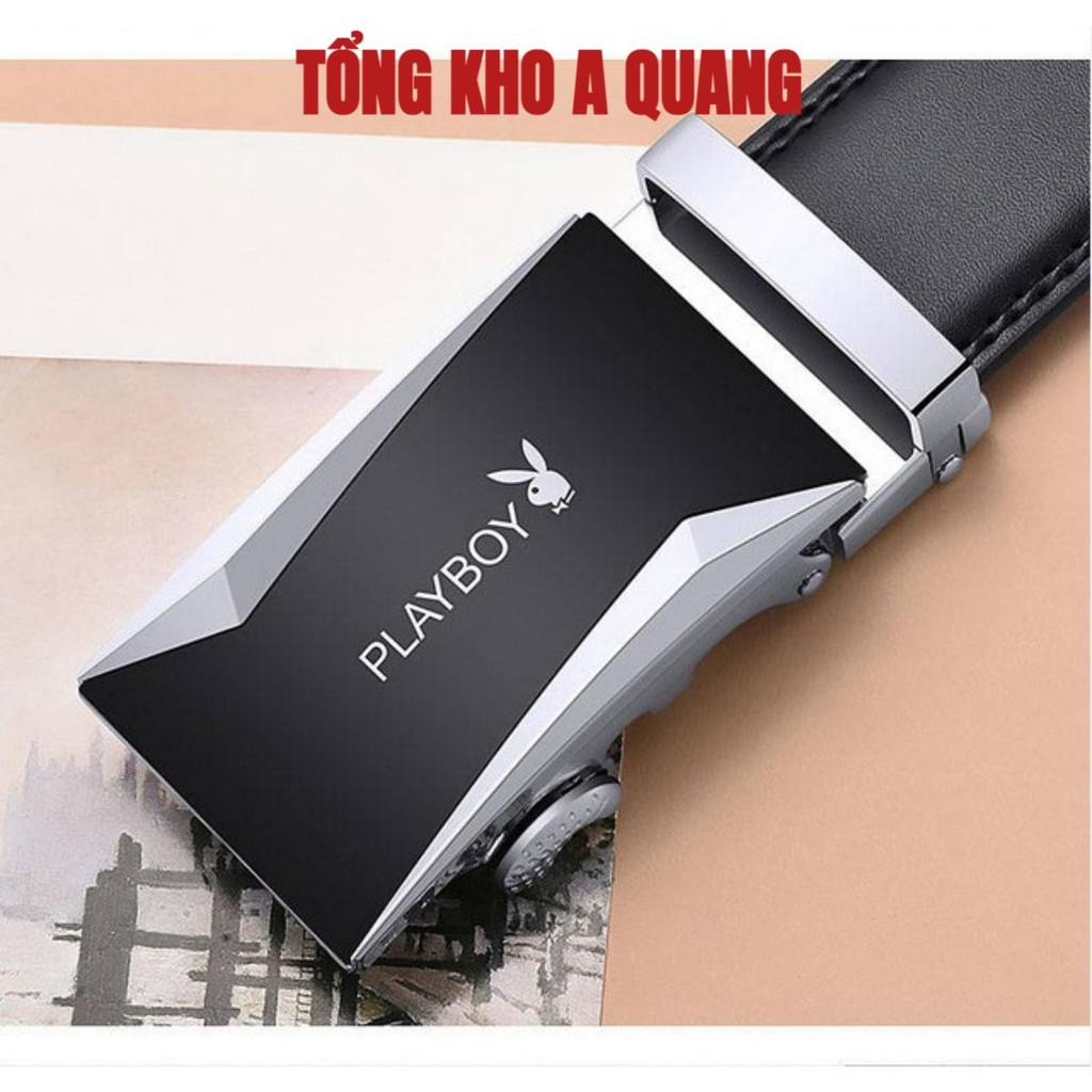 Thắt Lưng Da Nam Hàng Hiệu PLAYBOY Cao Cấp Khóa Tự Động Dây Nịt Nam Da Bò Thật 100% Mạ Bạc Nam Tính Nhập Khẩu Chính Hãng