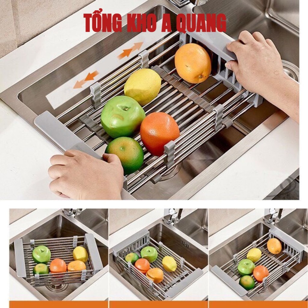 Giá Khay Inox Để Chậu Bồn Rửa chén (Điểu Chỉnh Kích Thước) - Rổ Gác Bồn INOX Rửa Chén Đa Năng - Rổ Đựng Hoa Quả, Ch