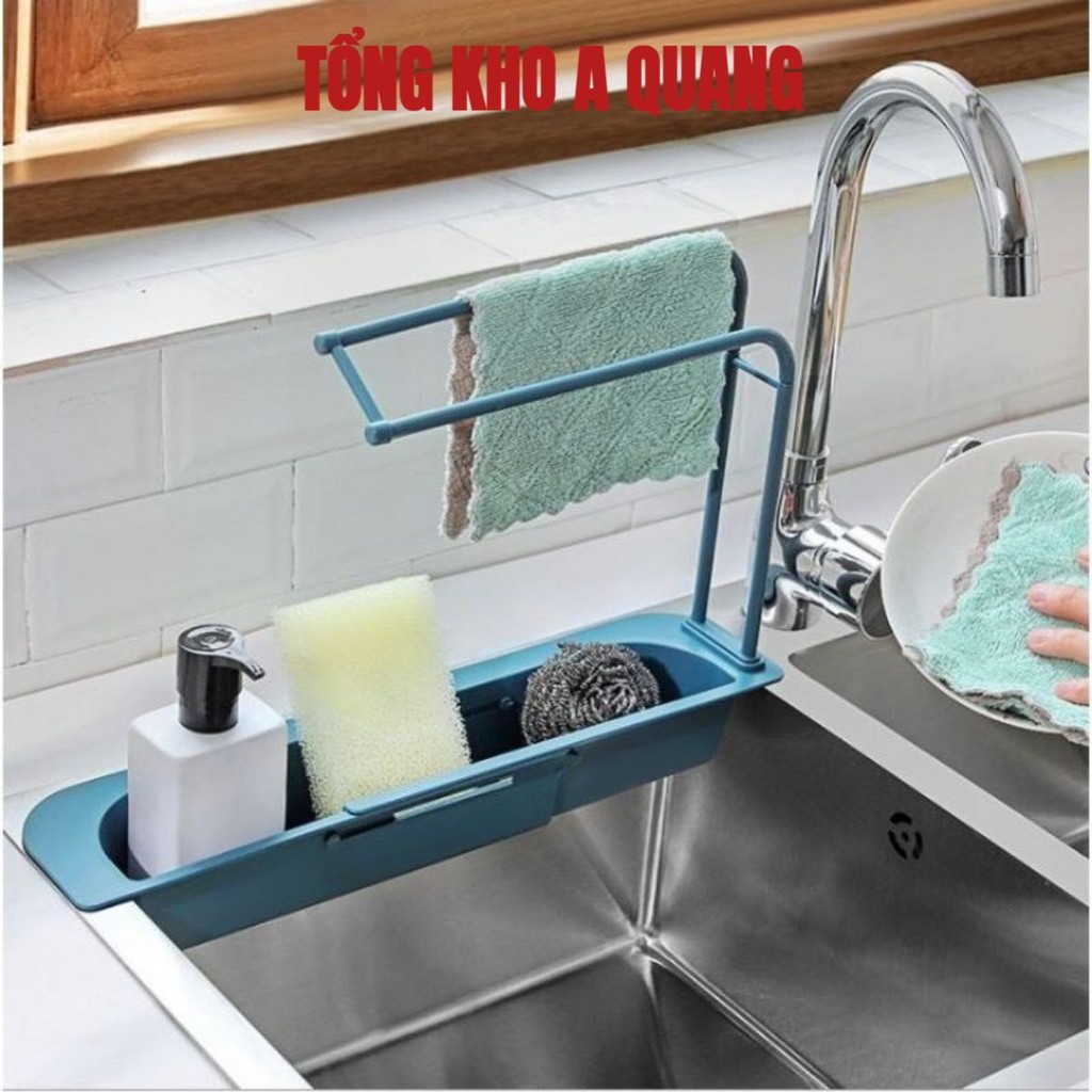 Khay Để Giẻ Rửa Bát Gác Bồn Đa Năng Có Điều Chỉnh Kích Thước Giá Treo Để Đồ Rửa Bát Gắn Bồn Rửa