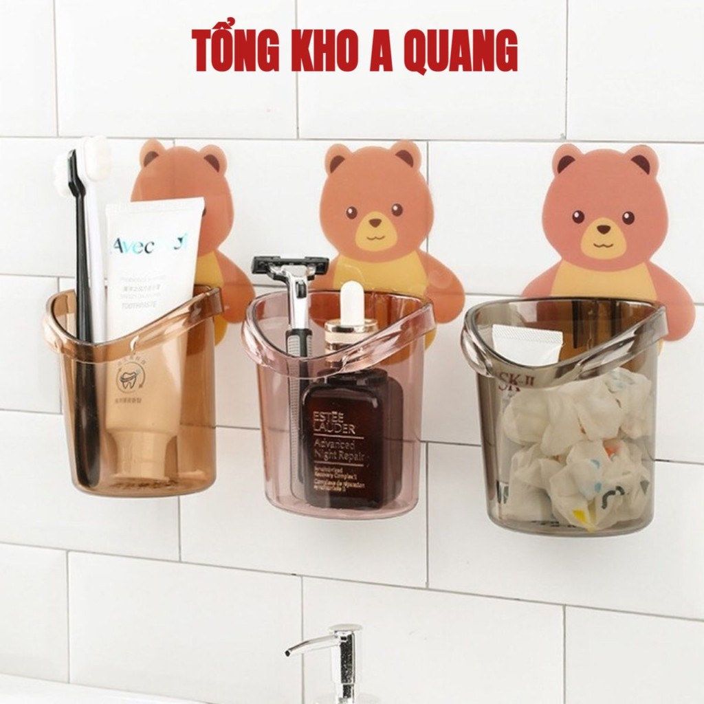 [COMBO 10] Cốc Gấu Dán Tường Để Bàn Chải Đánh Răng Hình Gấu Có Lỗ Thoát Nước Tiện Lợi