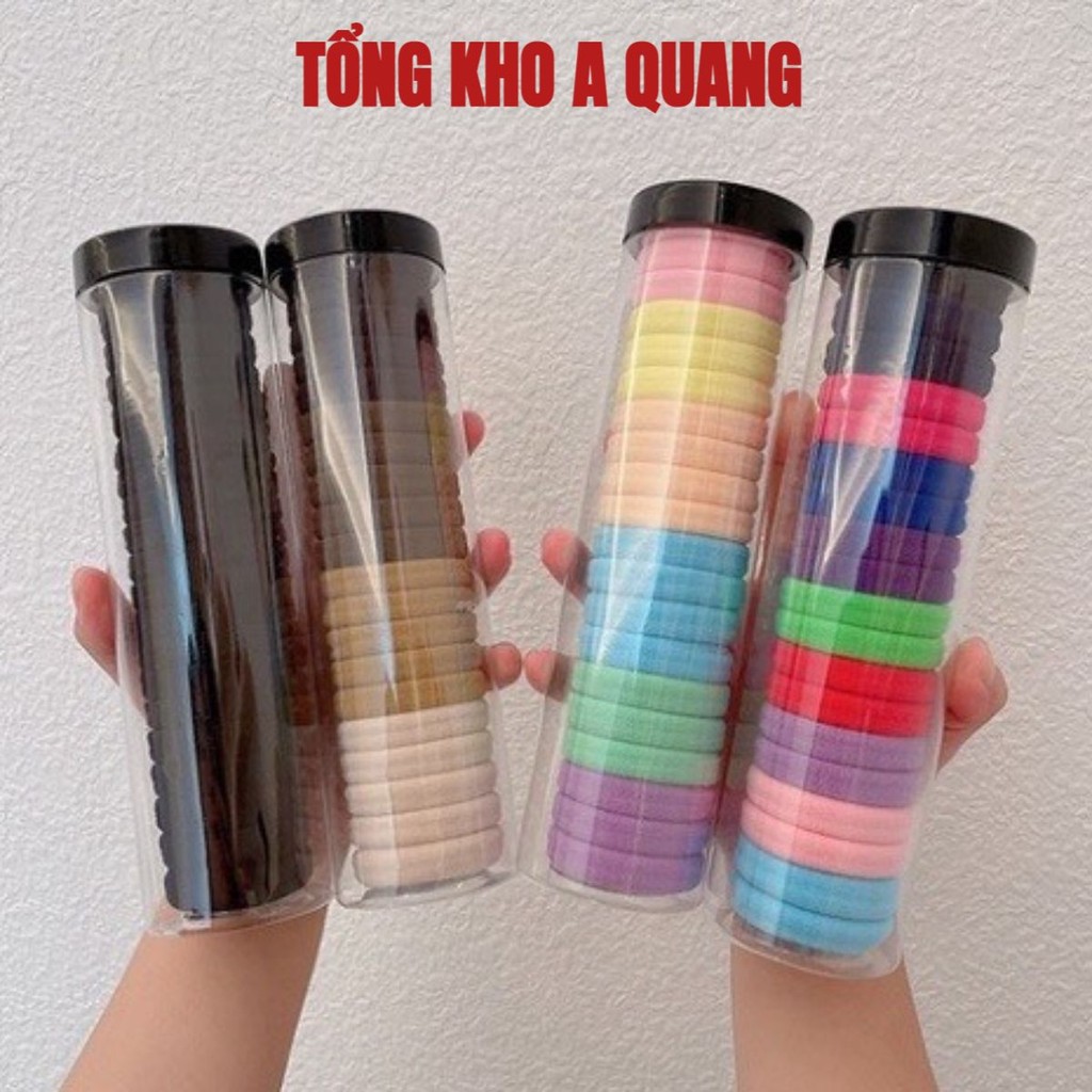 (COMBO 5) HỘP 20 Chun Buộc Tóc Nhiều Màu Sắc , Dây Buộc Tóc Trơn Kèm Ông Đựng Trong Suốt