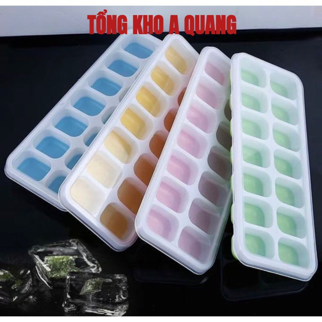 (COMBO 5) Khay Làm Đá Silicon Có Nắp Đậy 14 Viên Bảo Quản Chống Mùi
