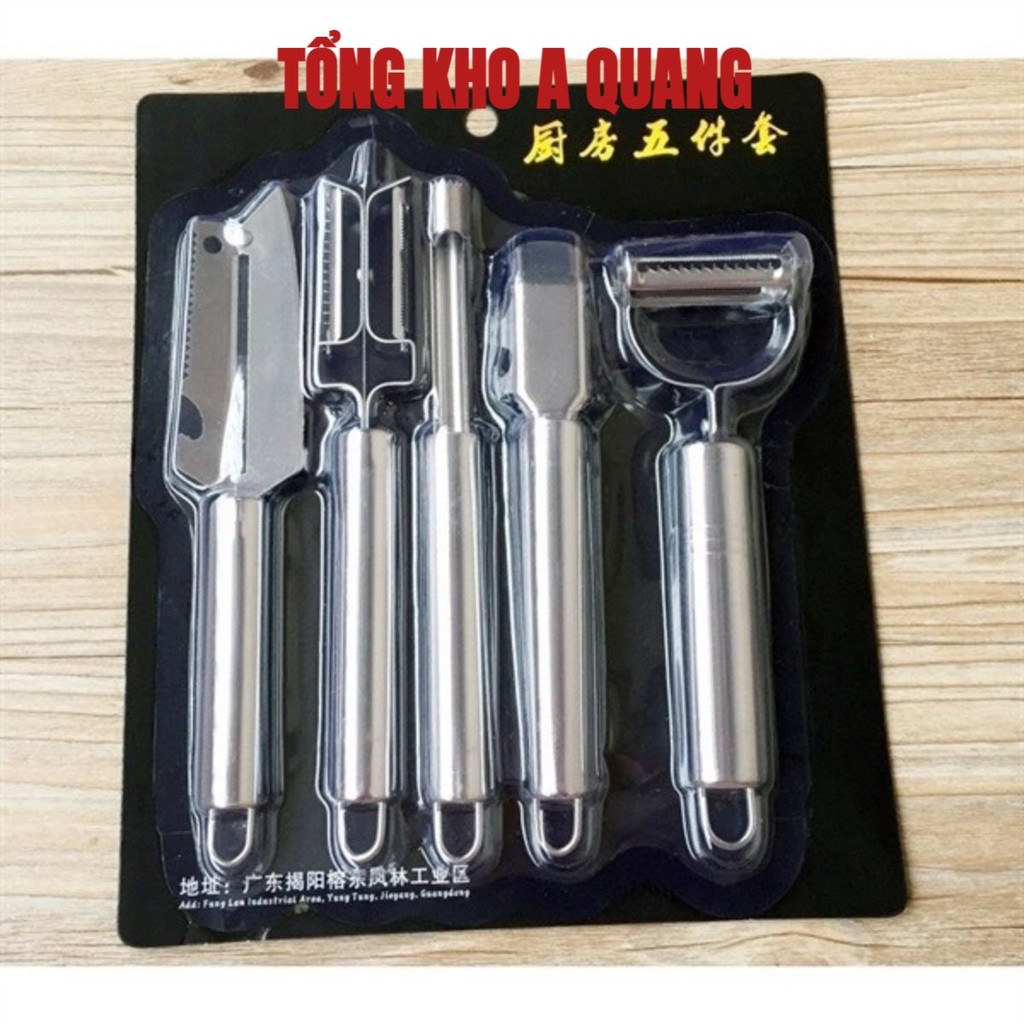 Set 5 Món Dao Đa Năng Cắt Gọt Vỏ Trái Cây, Thái Sợi, Đánh Vảy Cá- Bộ Dụng Cụ Nạo Bào Rau Củ Quả Chất Liệu Inox Không Gỉ