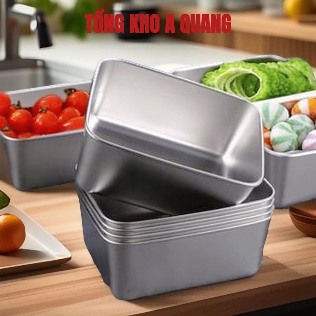 Hộp Inox Đựng Thực Phẩm Có Nắp Đậy - Khay Inox Đựng, Bảo Quản Thực Phẩm Có Nắp Đậy