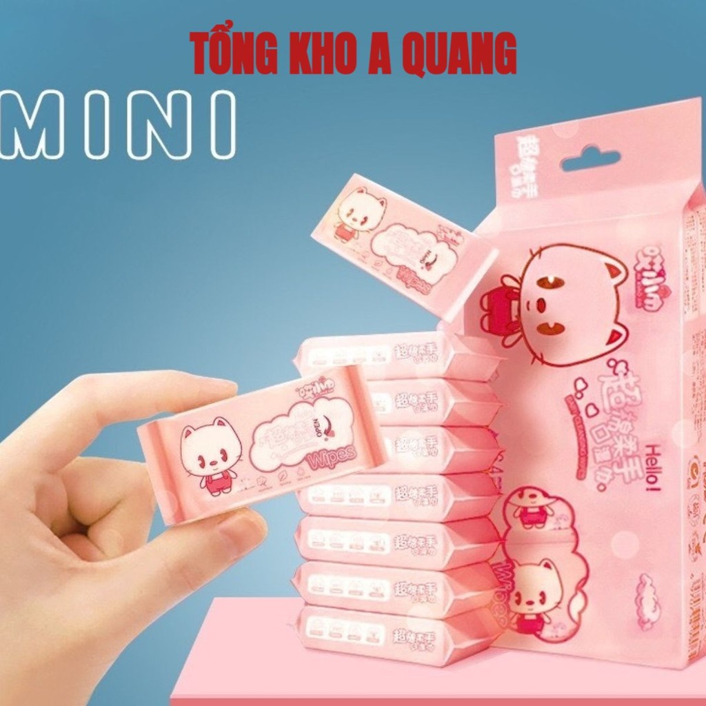 Set 8 Gói/ 64 Tờ Khăn Giấy Ướt Mini Bỏ Túi Tiện Lợi, Khăn Ướt Tiện Dụng