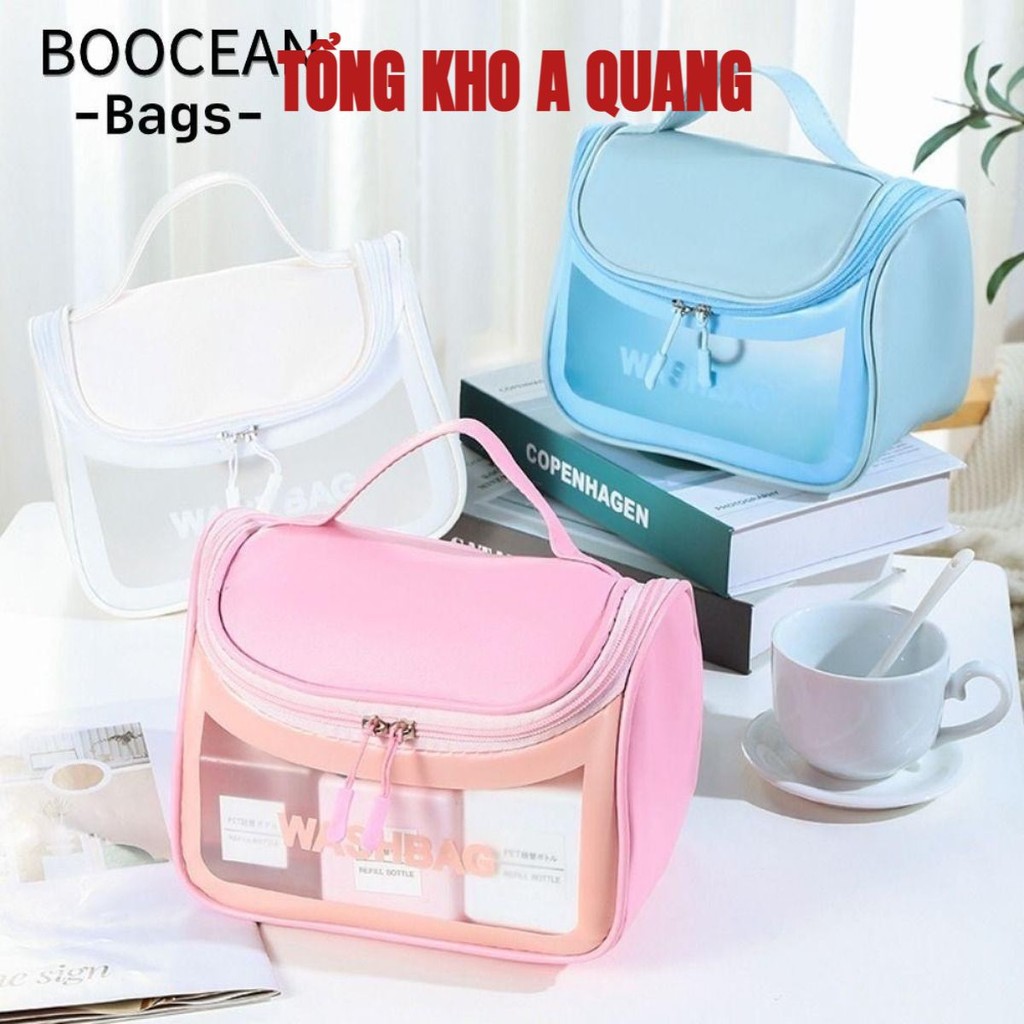 Túi đựng mỹ phẩm du lịch trong suốt cao cấp WASHBAG Có quai + móc treo. Chống thấm nước.