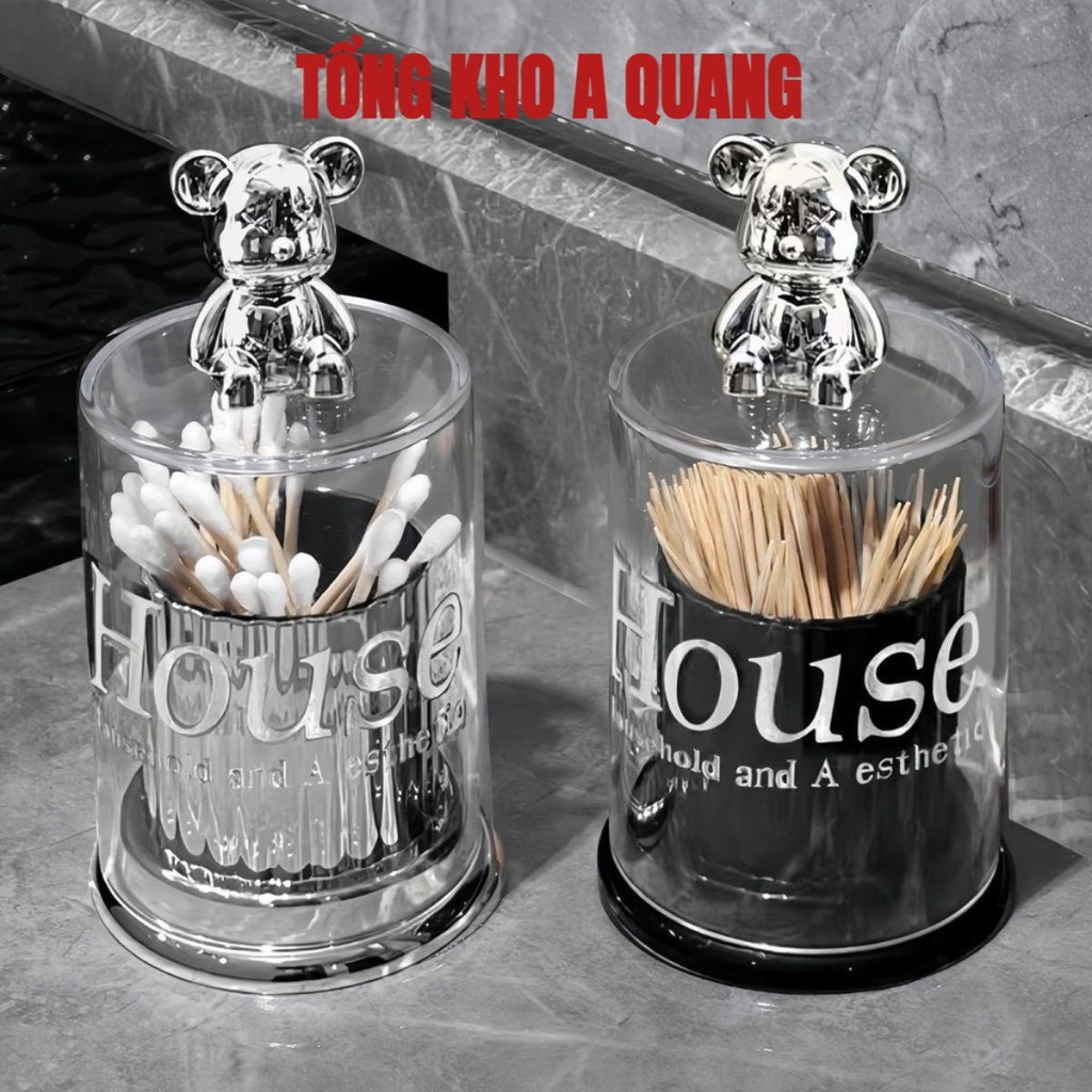 Hũ Đựng Tăm Xỉa Răng Miệng, Tăm Bông HOUSE (Trong Suốt) - Lọ Chứa Tăm Xỉa Răng, Tăm Chỉ Nha Khoa