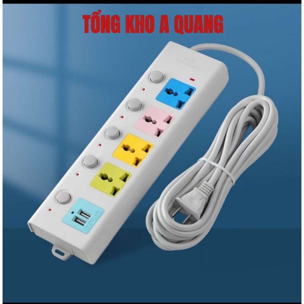 Ổ Cắm Điện USB Đa Năng Cao Cấp Chống Giật Dây Dài 4m 2 Cổng Cắm USB Có Chốt An Toàn Tiện Dụng, Ổ Cắm Điện Chịu Tải 2500W