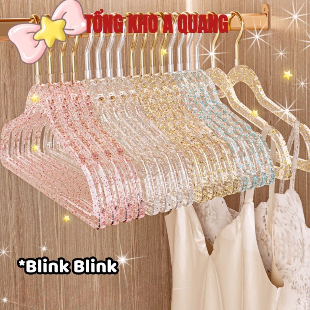 Combo 10 Móc Treo Quần Áo Trong Suốt, Mắc Quần Áo Kim Tuyến Chống Trượt Đầu Móc Xoay 360 Độ