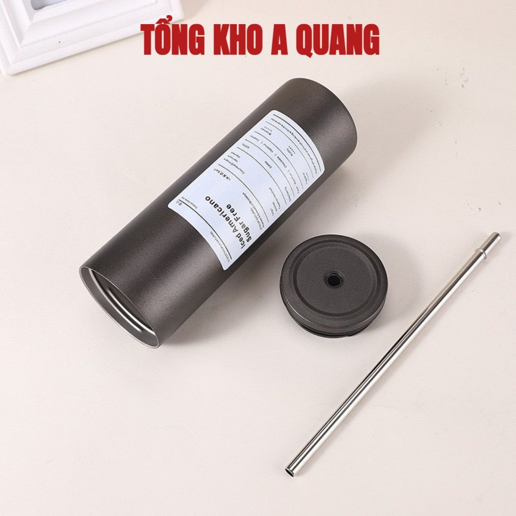 Ly Giữ Nhiệt Iced Americano Inox 304 Cao Cấp Không, Cốc Uống Nước Giữ Nhiệt 650ML Ống Hút Siêu Tiện Lợi