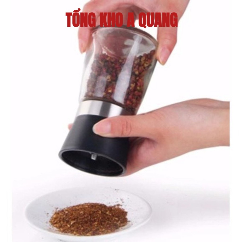 Dụng cụ xay tiêu cầm tay inox cao cấp, lọ xay tiêu thủy tinh có nắp inox, Hũ Đựng Tiêu Thủy Tinh