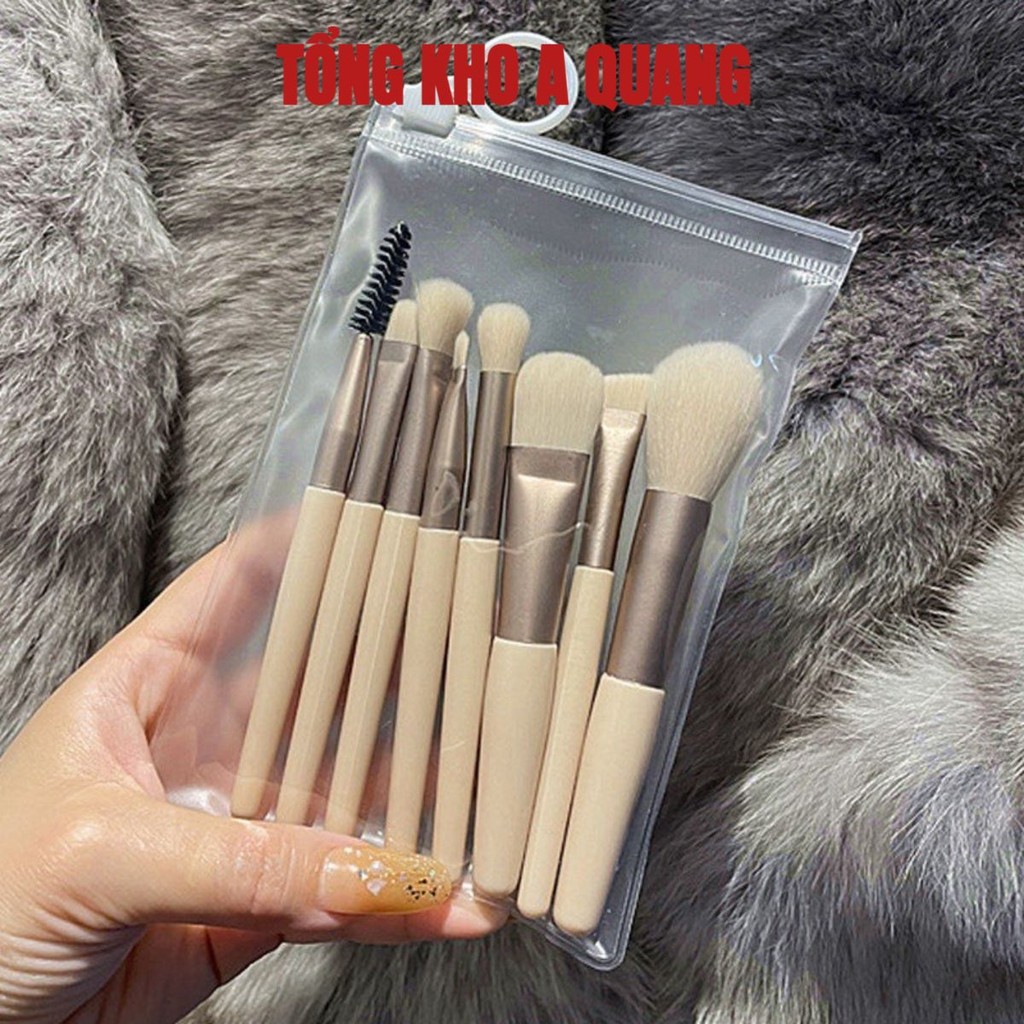 (COMBO 2) Bộ Cọ Trang Điểm 8 Cây Vintage Siêu Cute Trong Túi Zip, Set Cọ Trang Điểm Gồm 8 Cây Lông Dày Mịn