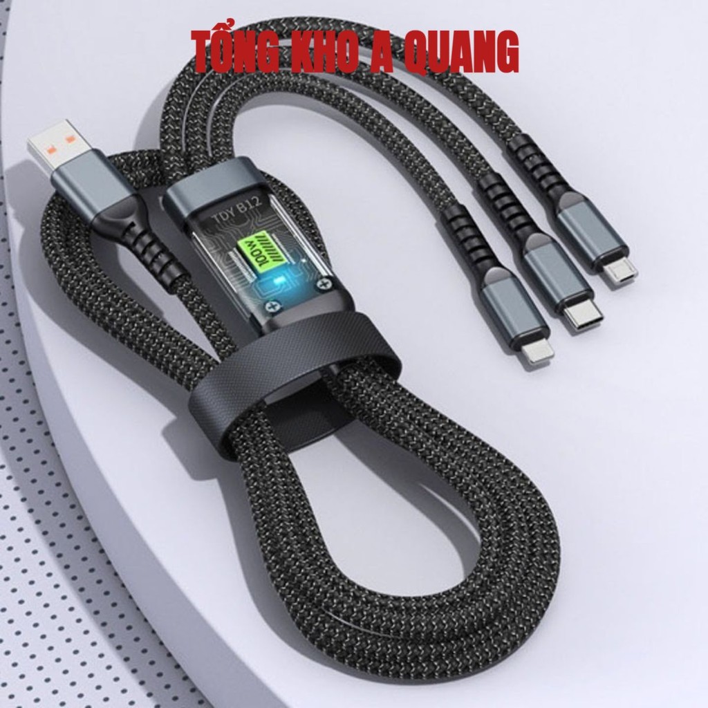 3369 Cáp Sạc Nhanh , Dây Sạc Tự Ngắt Bọc Dù 100W Tích Hợp 3 Cổng Micro Usb Type C 3 In 1