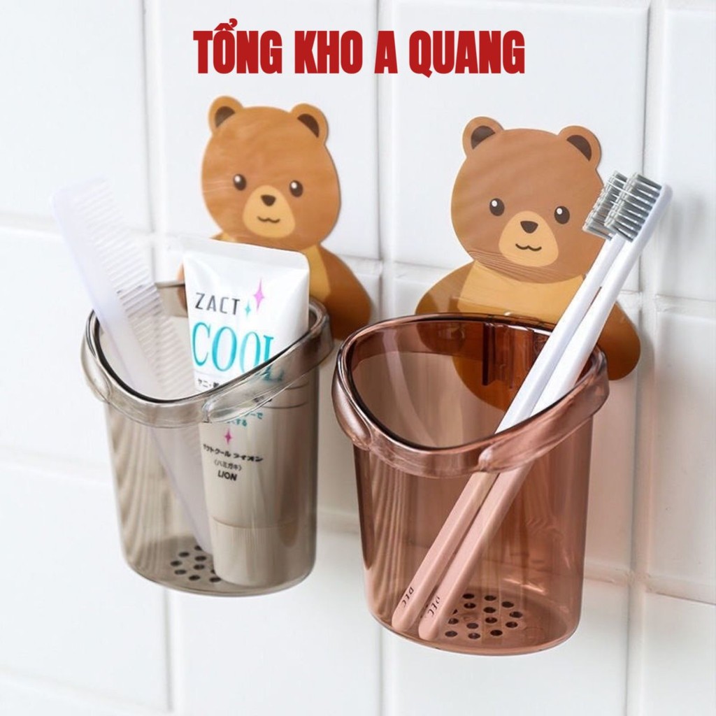 [COMBO 10] Cốc Gấu Dán Tường, Cốc Gấu Đa Năng Để Bàn Chải, Kem Đánh Răng Hình Gấu Có Lỗ Thoát Nước