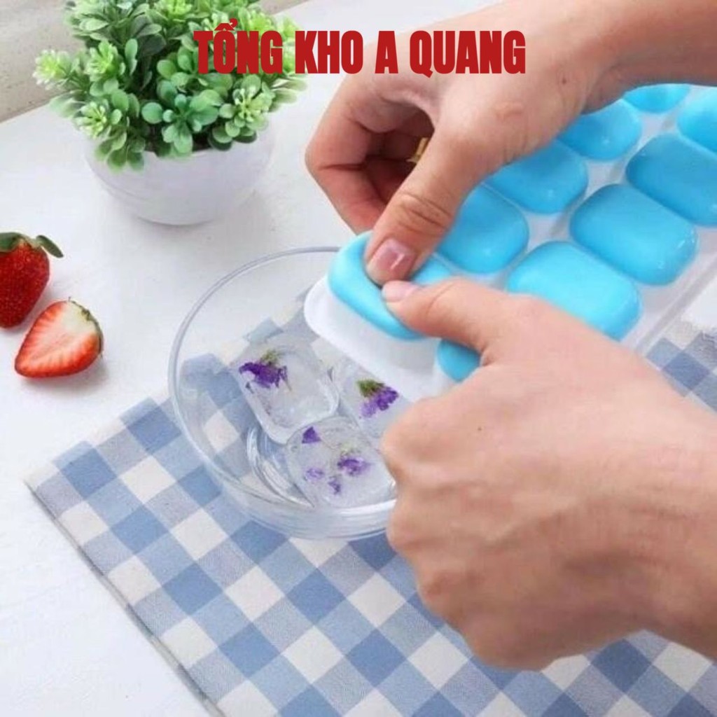 (COMBO 5) Khay làm đá, khay đá silicon 14 ô có nắp đậy